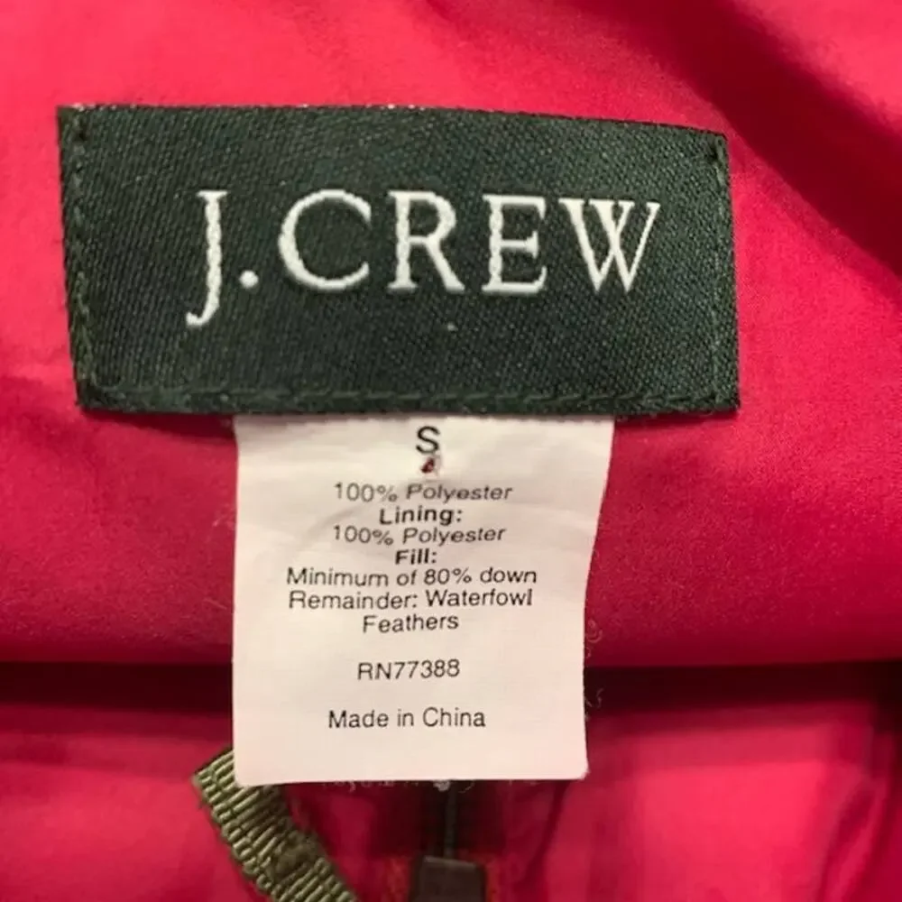 J. Crew Puffer Down Full Zip Button Berry Pink Vest | S